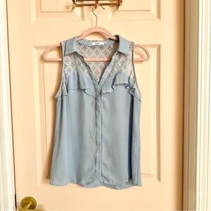 Blue ruffly button up tank